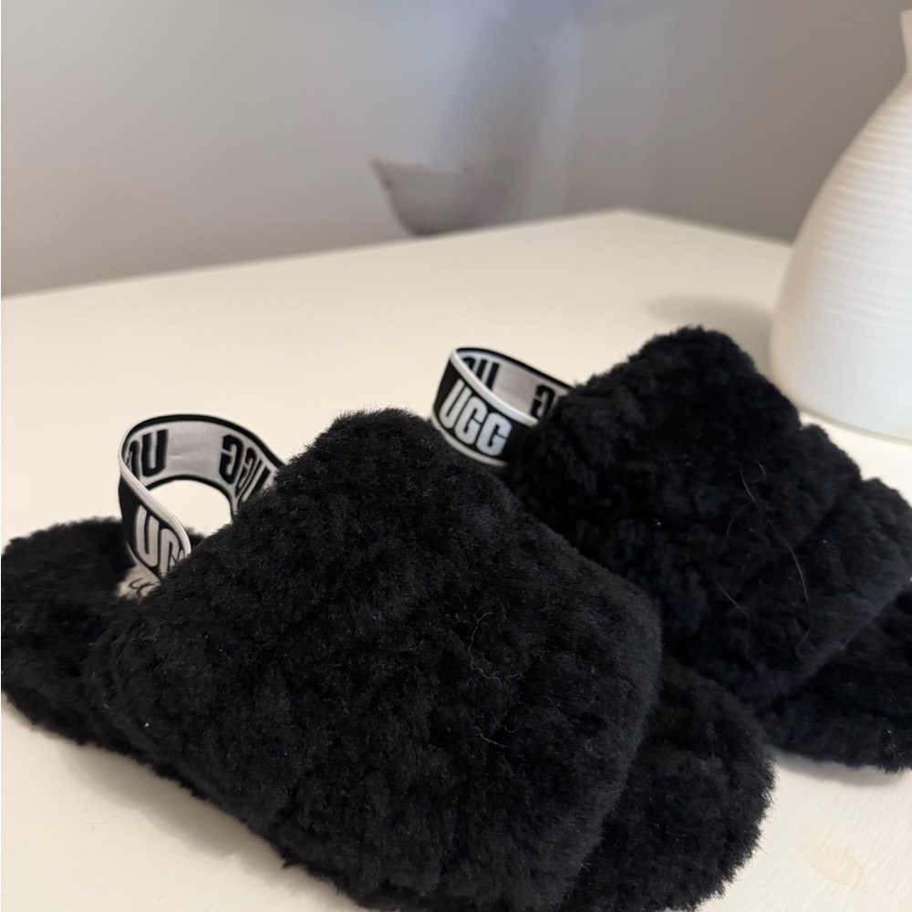 UGG Black Fluffy Slippers